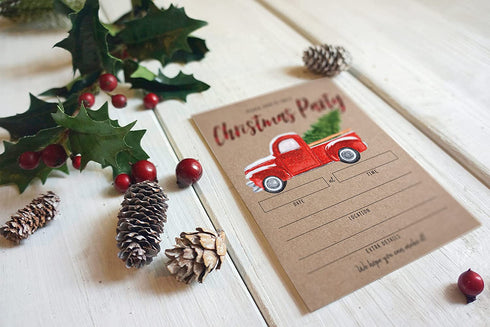 Rustic Christmas Party Invitation with Red Truck and Christmas Tree, Holiday Party Invite, Christmas Party, Holiday Party Invitations, 20 Fill in Invitations and Envelopes