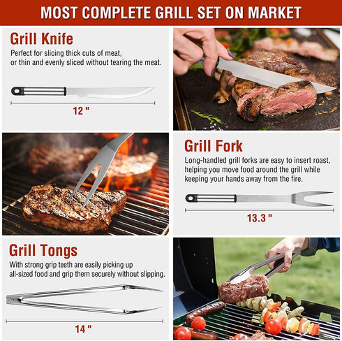 Grill Accessories, 122PCS Grill Set BBQ Tools Gifts for Men & Women, Grilling Tools Set for Outdoor Grill, Stainless Steel BBQ Kit, Grill Mats for Camping/Backyard Barbecue, Grill Utensils Set for Dad