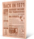 51th Birthday Gift Large Wooden Chopping Board with Laser-Engraved Back in 1971 Newspaper Poster, Party Decorations Supplies