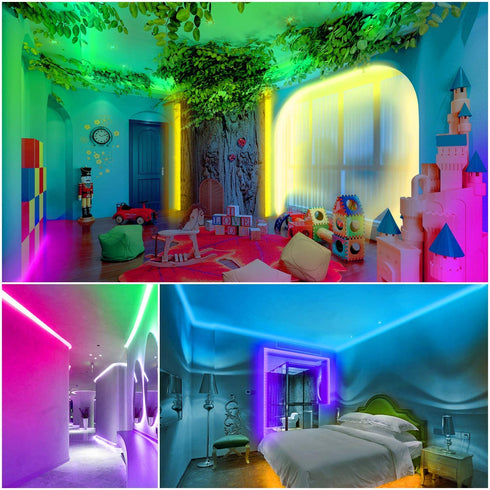 55ft/16M LED Light Strip RGB MengZi Soft Rope Lights 5050 SMD 480 LEDs Non Waterproof 16 Meters Tape Light with 44 Keys IR Wireless Remote Control and 24V Power Adapter for Indoor Outdoor
