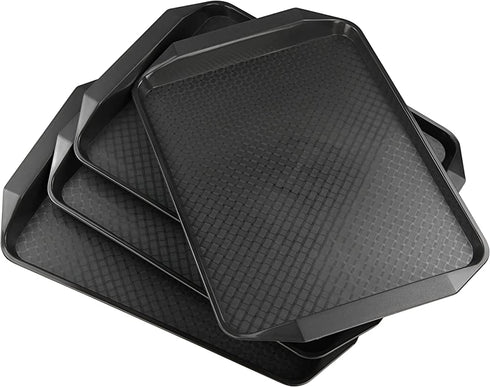 Vababa Black Plastic Fast Food Serving Trays, 4-Pack, 16.8-INCH x 12-INCH