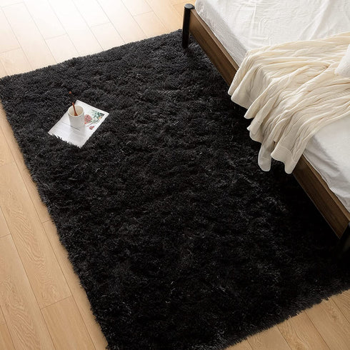 Wondo Ultra Soft Black Area Rug Shag Fluffy Rug for Bedroom Living Room, 3'X5' Modern Fuzzy & Shaggy Plush Carpet for Girls Room Boys Nursery Kids Playroom Home Decoration Floor Rugs, 3X5ft
