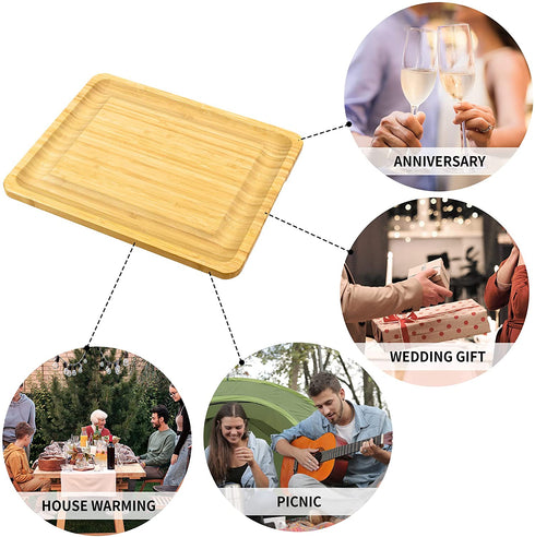 Bamboo Cheese Board and Charcuterie Boards/Serving Tray with Built-in Compartments and Juice Groove for Cheese, Meat and Fruit (13" x 15.9")