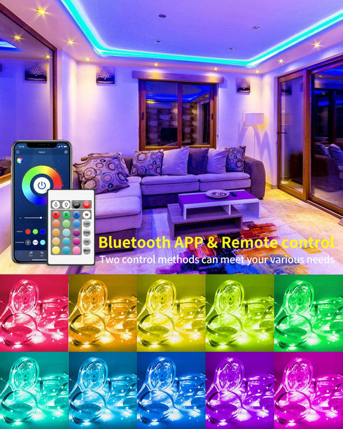 GUPUP 25 FT LED Strip Lights,Bluetooth LED Lights for Bedroom, Color Changing Light Strip with Music Sync, Phone Controller and IR Remote(APP+Remote +Mic).