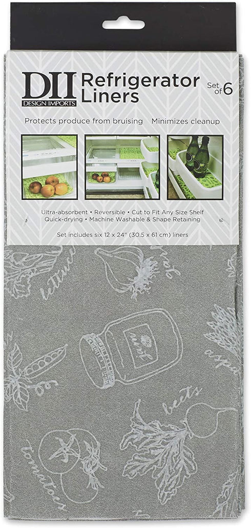 DII Fridge Liner Collection Non-Adhesive, Cut to Fit, Gray Market, 12x24, 6 Piece