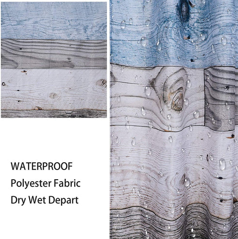 Rustic Shower Curtain,Blue Fabric Shower Curtain for Bathroom,Farmhouse Shower Curtain,Blue Grey Wood Barn Door Country Shower Curtain,Rustic Farmhouse Shower Curtains Bath Curtain for Bathroom