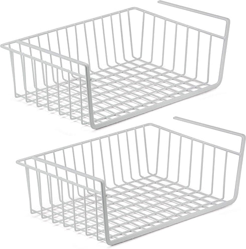 DecorRack 2 Under Shelf Basket, Undershelf Wire Storage Organizer with Hooks for Kitchen Pantry Cabinet Closet Office, Hanging Undershelf Basket Storage Rack, 16 x 10 inch (Set of 2)