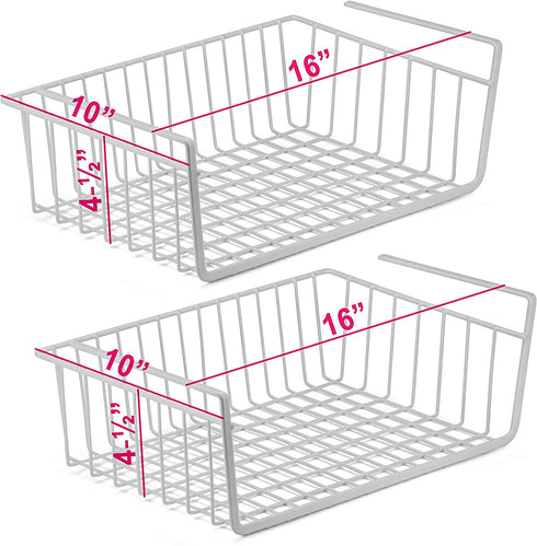 DecorRack 2 Under Shelf Basket, Undershelf Wire Storage Organizer with Hooks for Kitchen Pantry Cabinet Closet Office, Hanging Undershelf Basket Storage Rack, 16 x 10 inch (Set of 2)