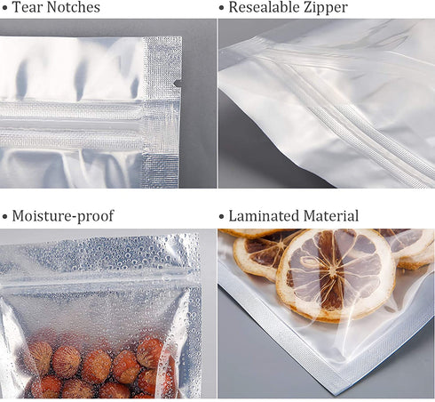Kingrol 150 Pack 5 x 7.8 Inch Aluminium Foil Stand Up Food Pouches Bags with Resealable Lock Seal Zipper, Heat Sealable Packaging Bags for Jewelry, Screw, Food Storage