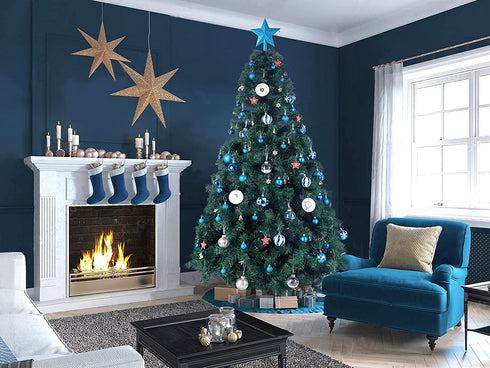 Poshlr Christmas Ball Decorations Set of 145 Pcs, with Round Ornaments, Tree Topper, Clear Balls and More, Best Gifts Ideas for Family and Friends (Blue)