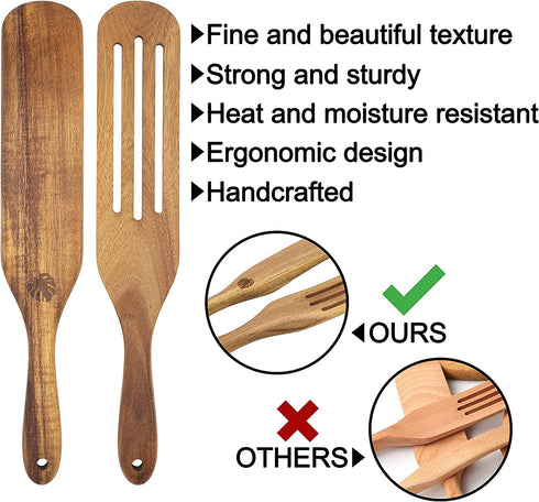Plantéa Acacia Wooden Spurtle Set, Spurtles Kitchen Tools As Seen On Tv, Premium Wood Spatula Set, Heat Resistant Non Stick Spurtle Wooden Cooking Utensils For Stirring, Mixing, Whisking, Serving.(5)