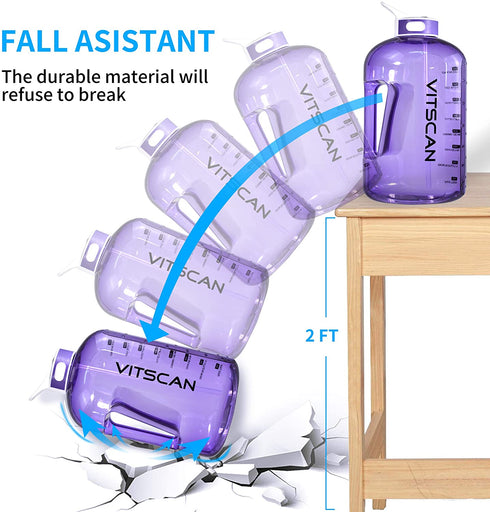 1 Gallon Water Bottle with Straw, Motivational Large Water Bottle with Time Marker, Big Clear Transparent Water Kettle Purple 128oz Water Bottles, Water Jug for Sports Water Bottle BPA Free