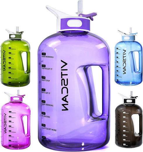 1 Gallon Water Bottle with Straw, Motivational Large Water Bottle with Time Marker, Big Clear Transparent Water Kettle Purple 128oz Water Bottles, Water Jug for Sports Water Bottle BPA Free