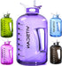 1 Gallon Water Bottle with Straw, Motivational Large Water Bottle with Time Marker, Big Clear Transparent Water Kettle Purple 128oz Water Bottles, Water Jug for Sports Water Bottle BPA Free