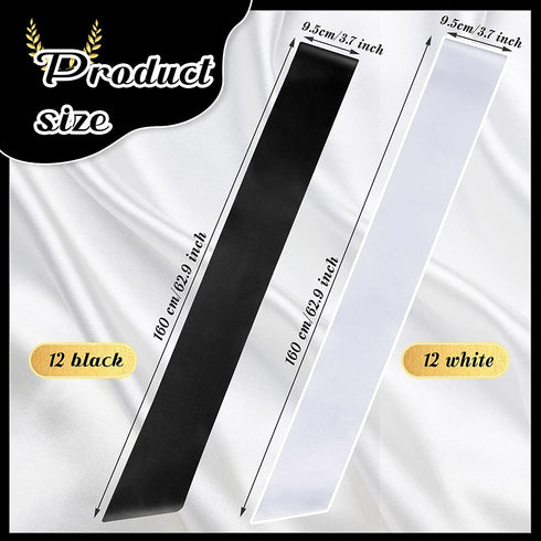 24 Pieces Satin Sash Blank Sashes Pageant Sash Blank Sashes Plain Sashes DIY Plain Senior Sashes Satin Sashes for Wedding Party Decoration Personalized Pageant Your Text Here (Black, White)