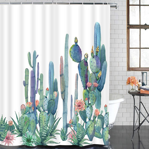 Alishomtll Bathroom Shower Curtain Tropical Cactus Shower Curtains with 12 Hooks, Cactus Flowers Blossom Bath Curtain Durable Waterproof Fabric Bathroom Curtain (Cactus, 70 — 69 inches)