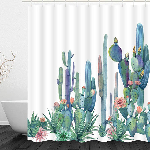 Alishomtll Bathroom Shower Curtain Tropical Cactus Shower Curtains with 12 Hooks, Cactus Flowers Blossom Bath Curtain Durable Waterproof Fabric Bathroom Curtain (Cactus, 70 — 69 inches)