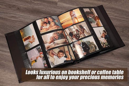 RECUTMS 600 Photo Picture Album PU Leather Cover Slots Album Holds 4x6 Photos 5 Per Page Family Album Gift for Mother Father (Gold S-Leaf)