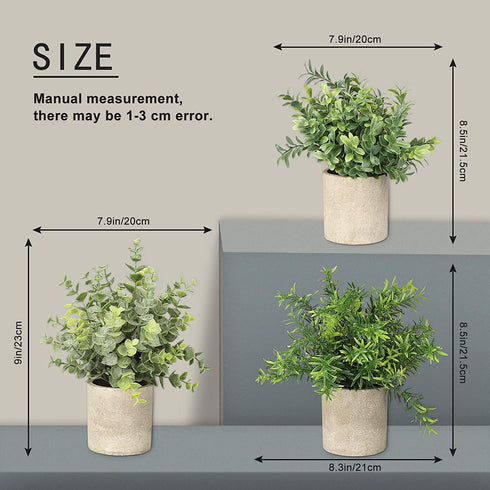 SUNJOYCO 3 Pack Mini Fake Plants, Artificial Potted Plants Faux Greenery Eucalyptus Rosemary Plants for Home Office Table Desk Shower Kitchen Shelf Bedroom Bathroom Decoration Indoor Outdoor Decor