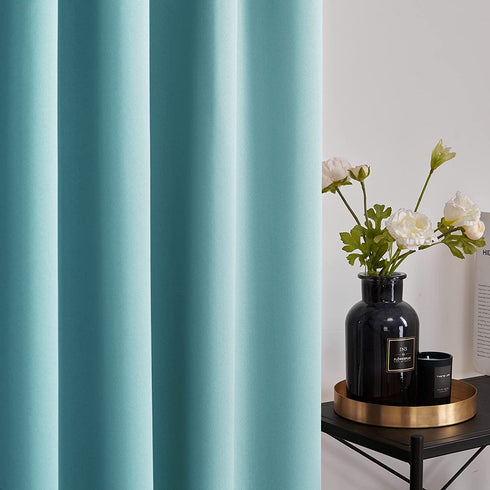 Deconovo Blackout Curtains Back Tab and Rod Pocket Curtains Insulated Thermal Room Darkening Drapes for Sliding Door 52x95 Inch Teal Set of 2