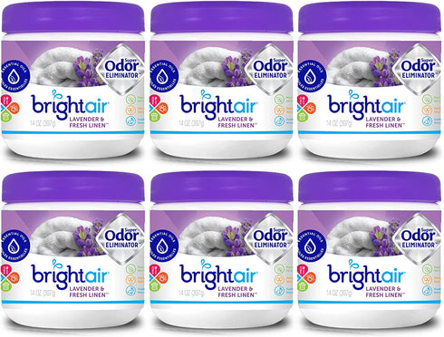 Bright Air Solid Air Freshener and Odor Eliminator, Lavender and Fresh Linen Scent, 14 Oz Each, 6 Pack