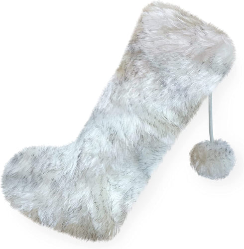 Super Fluffy, Long-Lasting Faux Fur Stocking 20in Silver Christmas Stocking for Fireplace Decor, Large Hanging Decorations for Xmas Mantel. Wide Opening for Festive Holiday Party Gifts for Family