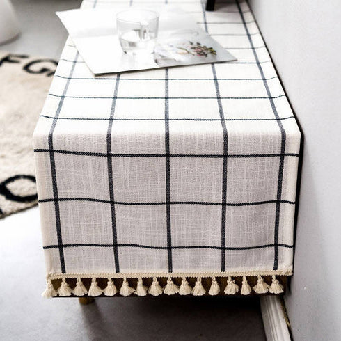 Anoifada Table Runner 72 Inches Long, Plaid Farmhouse Runner with Tassels, Party Holiday Dinner, Cotton Linen