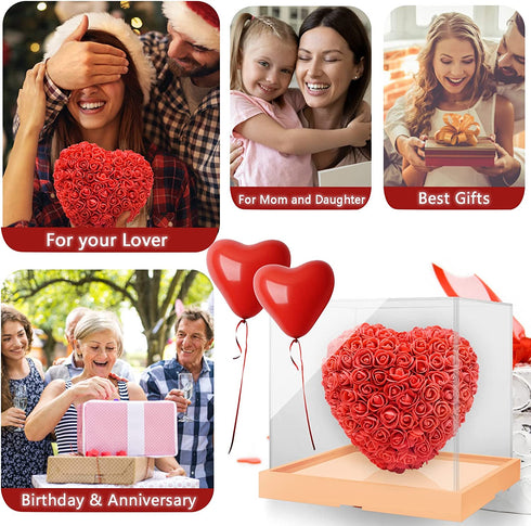 Valentines Day Gifts for Her, Great ideds Handmade Fake Rose Heart with Gifts Box, Valentines Day Decorations for Room, Home, Valentines Day Gitfs for Her Girlfriend, Women, Wife, Kids