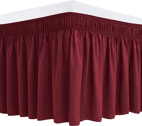 Biscaynebay Wrap Around Bed Skirts for King & Cal King Beds 15 Inches Drop, Burgundy Elastic Dust Ruffles Easy Fit Wrinkle & Fade Resistant Silky Luxurious Fabric Solid Machine Washable