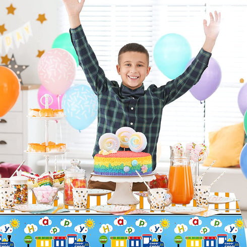 3 Pieces Train Plastic Tablecloths Train Birthday Party Supplies Train Party boy Tablecovers Train Party Decorations 51 x 87 Inch (3 Pieces)