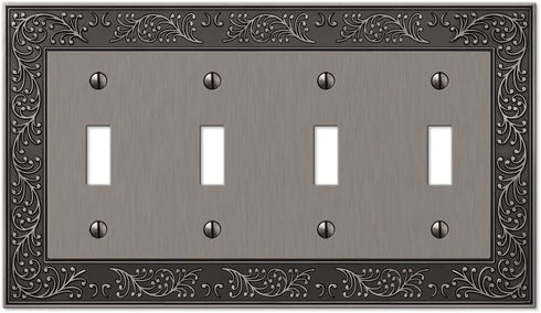 Amerelle 43T4AN English Garden Wallplate, 4 Toggle, Antique Nickel
