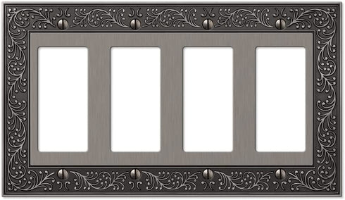 Amerelle 43R4AN English Garden Wallplate, 4 Rocker, Antique Nickel