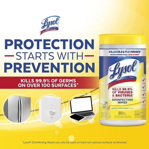 Lysol Disinfectant Wipes, Multi-Surface Antibacterial Cleaning Wipes, For Disinfecting and Cleaning, Lemon and Lime Blossom, 80 Count (Pack of 4)‹