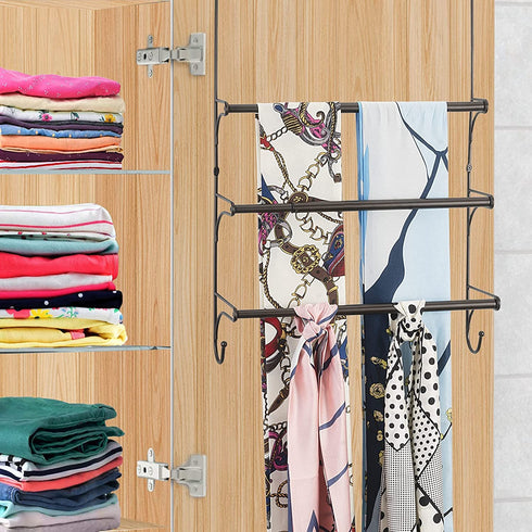 Auledio Adjustable Over The Door Triple Bathroom Towel Holder Rack with Hooks,Bronze