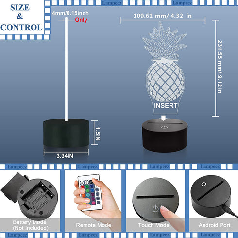 Lampeez Pineapple 3D Night Light with Remote Control, 16 Colors Chaning 4 Flashing Mode, Birthday Xmas Valentine's Day Gift Idea for Boys Girls