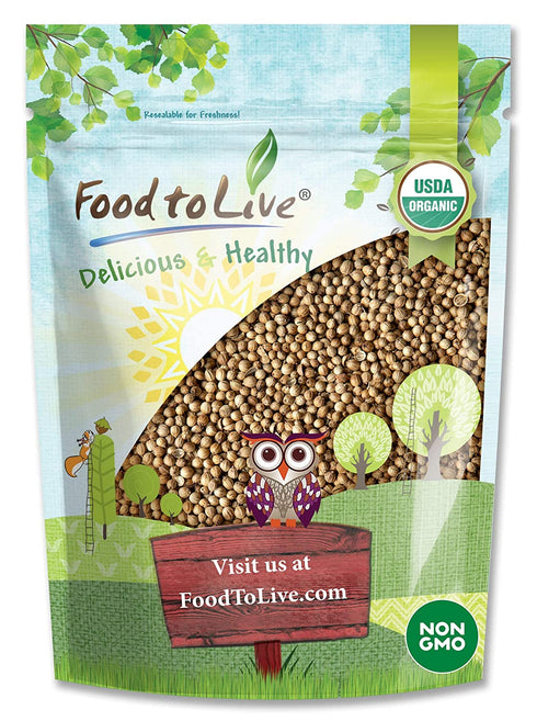 Organic Coriander Seeds, 6 Ounces – Whole, Non-GMO Spice, Non-Irradiated, Vegan, Dry, Bulk, High in Dietary Fiber, Copper, Manganese, Magnesium, and Iron. Perfect for Garam Masala and Curry.