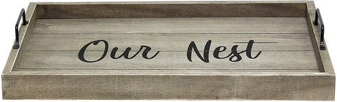 Elegant Designs HG2000-RGO Wood w-Handles Decorative Serving Tray, 15.5" x 12", Rustic Gray Our Nest