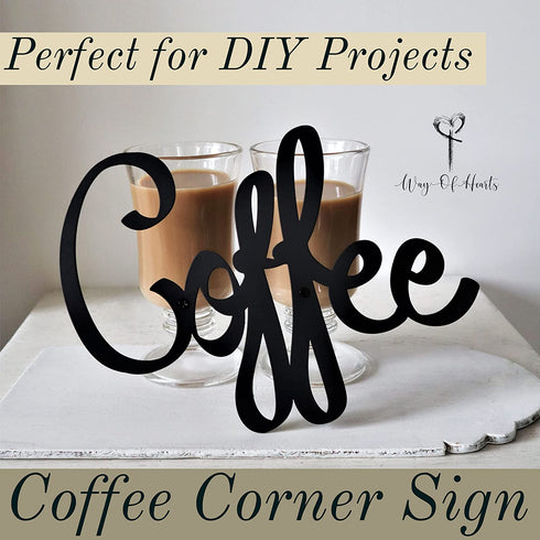 Way Of Hearts - Metal Coffee Signs For Coffee Bar Sign - Black 9.45" X 6.9" Kitchen Wall Decor - Includes Gift Box & Screws - Coffee Station Decoration