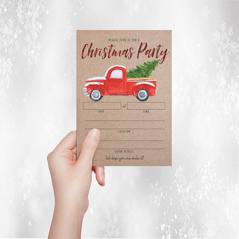 Rustic Christmas Party Invitation with Red Truck and Christmas Tree, Holiday Party Invite, Christmas Party, Holiday Party Invitations, 20 Fill in Invitations and Envelopes