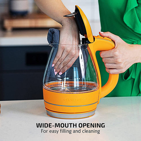 Ovente Electric Kettle Hot Water Boiler 1.5 Liter BPA Free Borosilicate Glass Fast Boiling Countertop Heater with Automatic Shut Off & Boil Dry Protection for Tea Coffee Milk Noodle, Orange KG83O