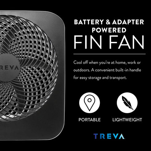 Treva 10-Inch Portable Desktop Battery Fan, Powered by Battery and/or AC Adapter - Air Circulating with 2 Cooling Speeds