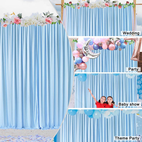 10ftx7ft Blue Wrinkle-Free Backdrop Drapes, Blue Polyester Background Curtains Backdrop Decorations for Wedding Home Party Supplies