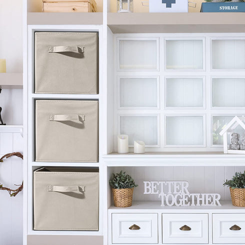 Sorbus Foldable Storage Cube Basket Bin, 6 Pack, Beige