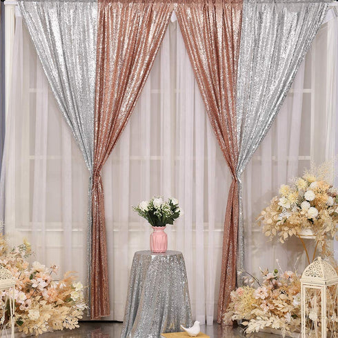 Poise3EHome Sequin Backdrop Curtain 2 Panels 3Ftx7Ft for Wedding Party Decor, Rose Gold