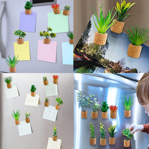 JUSTDOLIFE Plant Fridge Magnets-14 Pack Mini Succulent Plants Magnets Artificial Plants Refrigerator Magnets Potted Succulent Plants Magnet Stickers Cute for Magnet Boards Fridge Home Office Décor