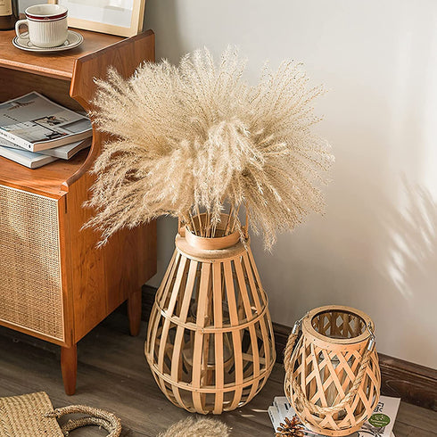 Dried Pampas Grass Decor Vase Home Design Arrangements,Natural Pompous Grass Plants Fluffy Artificial Faux Reed Flower Stems Bunch for Wedding Door Wreath Boho Living Room Decoration (100PCs Reed)