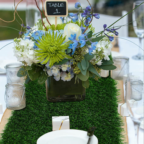 XLX TURF Grass Table Runner 12 x 72 Inch, Green Artificial Tabletop Decor for Wedding, Birthday Party, Banquet, Baby Shower