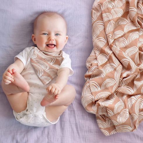 LifeTree 4 Pack Muslin Baby Cloths | Bamboo Cotton Bibs Burp Cloths Towel for Boys & Girls | 23.5" x 23.5" (Rainbows / Sunshine) | Muslin Squares Receiving Blankets