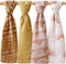 LifeTree 4 Pack Muslin Baby Cloths | Bamboo Cotton Bibs Burp Cloths Towel for Boys & Girls | 23.5" x 23.5" (Rainbows / Sunshine) | Muslin Squares Receiving Blankets