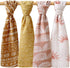 LifeTree 4 Pack Muslin Baby Cloths | Bamboo Cotton Bibs Burp Cloths Towel for Boys & Girls | 23.5" x 23.5" (Rainbows / Sunshine) | Muslin Squares Receiving Blankets